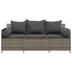Canapé de jardin avec coussins 3 places gris résine tressée 