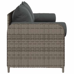 Canapé de jardin avec coussins 3 places gris résine tressée 