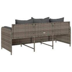Canapé de jardin avec coussins 3 places gris résine tressée 