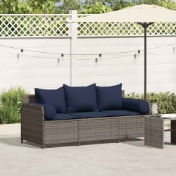 Canapé de jardin avec coussins 3 places gris résine tressée 
