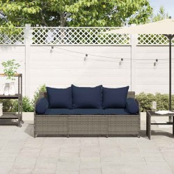 Canapé de jardin avec coussins 3 places gris résine tressée 