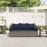 Canapé de jardin avec coussins 3 places gris résine tressée 