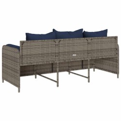 Canapé de jardin avec coussins 3 places gris résine tressée 