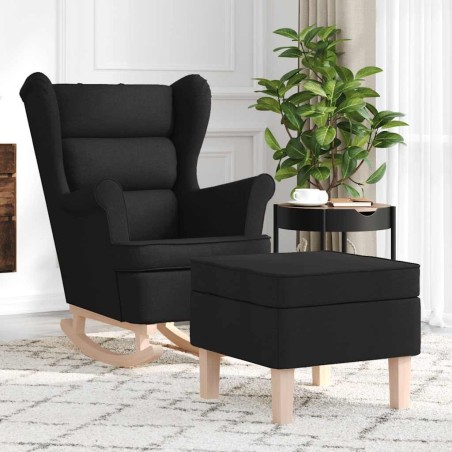 Chaise à bascule avec repose-pied Noir Tissu 