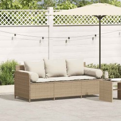 Canapé de jardin avec coussins 3 places beige résine tressée 