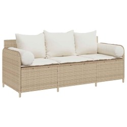 Canapé de jardin avec coussins 3 places beige résine tressée 