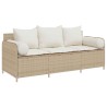 Canapé de jardin avec coussins 3 places beige résine tressée 