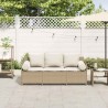 Canapé de jardin avec coussins 3 places beige résine tressée 