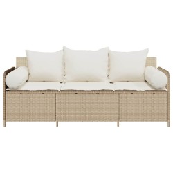 Canapé de jardin avec coussins 3 places beige résine tressée 