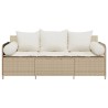 Canapé de jardin avec coussins 3 places beige résine tressée 