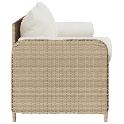 Canapé de jardin avec coussins 3 places beige résine tressée 