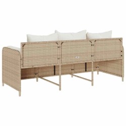 Canapé de jardin avec coussins 3 places beige résine tressée 