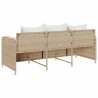 Canapé de jardin avec coussins 3 places beige résine tressée 