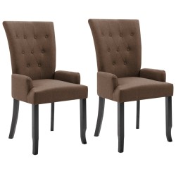 Chaises à manger avec accoudoirs lot de 2 marron tissu 