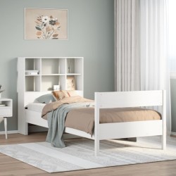 Lit bibliothèque sans matelas blanc 90x190cm bois de pin massif 