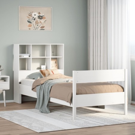Lit bibliothèque sans matelas blanc 90x190cm bois de pin massif 