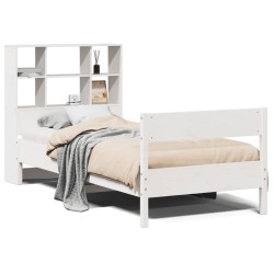 Lit bibliothèque sans matelas blanc 90x190cm bois de pin massif 