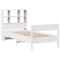 Lit bibliothèque sans matelas blanc 90x190cm bois de pin massif 