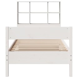 Lit bibliothèque sans matelas blanc 90x190cm bois de pin massif 