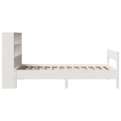 Lit bibliothèque sans matelas blanc 90x190cm bois de pin massif 