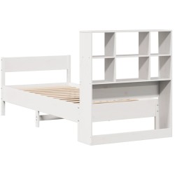 Lit bibliothèque sans matelas blanc 90x190cm bois de pin massif 