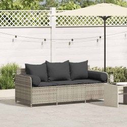 Canapé de jardin et coussins 3 places gris clair résine tressée 