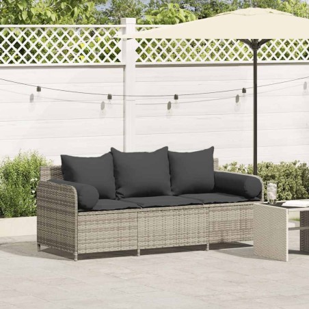 Canapé de jardin et coussins 3 places gris clair résine tressée 