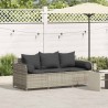 Canapé de jardin et coussins 3 places gris clair résine tressée 