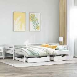 Lit de jour avec gigogne et tiroirs sans matelas blanc 90x190cm 