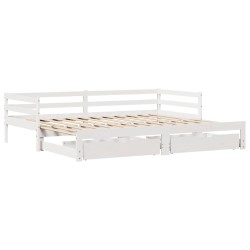 Lit de jour avec gigogne et tiroirs sans matelas blanc 90x190cm 