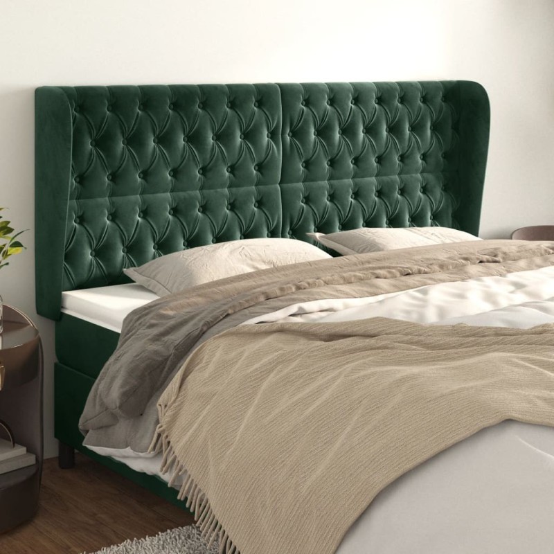 Tête de lit avec oreilles Vert foncé 203x23x118/128 cm Velours 