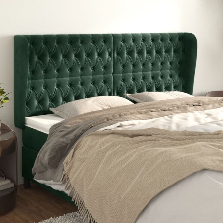 Tête de lit avec oreilles Vert foncé 203x23x118/128 cm Velours 