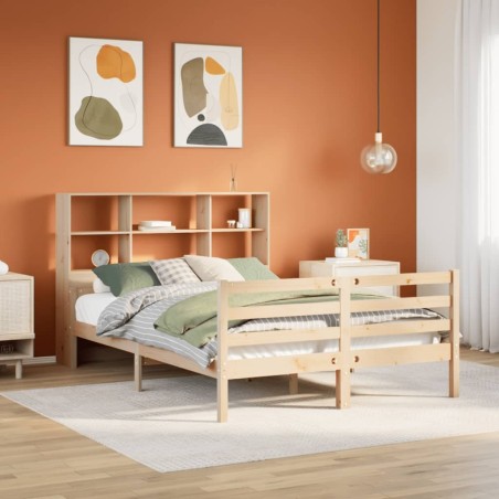 Lit bibliothèque sans matelas 120x190 cm bois de pin massif 