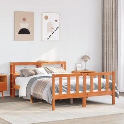 Cadre de lit et tête de lit sans matelas cire marron 140x190 cm 