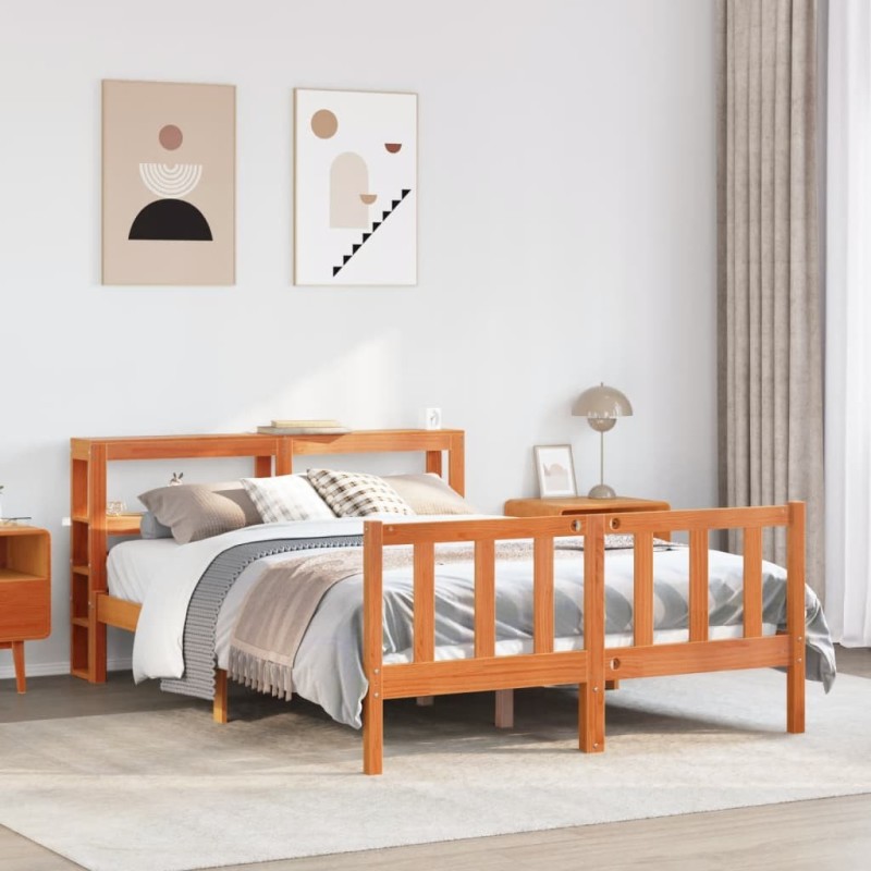 Cadre de lit et tête de lit sans matelas cire marron 140x190 cm 