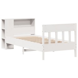 Lit bibliothèque sans matelas blanc 90x190cm bois de pin massif 