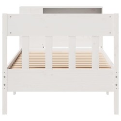 Lit bibliothèque sans matelas blanc 90x190cm bois de pin massif 