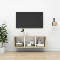 Meuble TV mural Blanc chêne sonoma 37x37x107 cm Bois ingénierie 