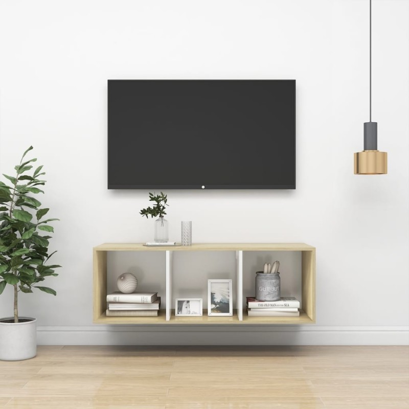 Meuble TV mural Blanc chêne sonoma 37x37x107 cm Bois ingénierie Meuble TV mural Blanc chêne sonoma 37x37x107 cm Bois ingénierie