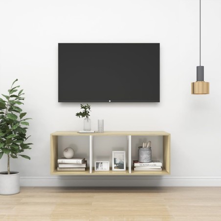 Meuble TV mural Blanc chêne sonoma 37x37x107 cm Bois ingénierie 