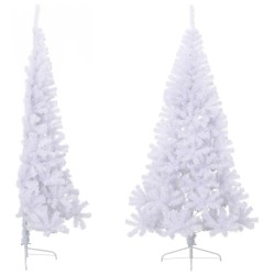 Sapin de Noël artificiel moitié avec support blanc 210 cm PVC 