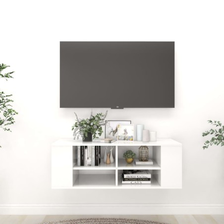Meuble TV mural Blanc brillant 102x35x35 cm Bois d’ingénierie 