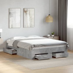 Cadre de lit avec tiroirs sans matelas gris béton 140x190 cm 