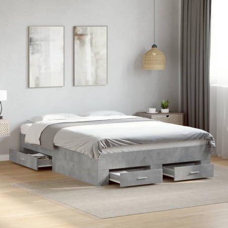 Cadre de lit avec tiroirs sans matelas gris béton 140x190 cm 