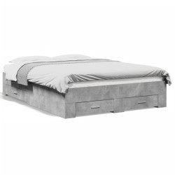 Cadre de lit avec tiroirs sans matelas gris béton 140x190 cm 