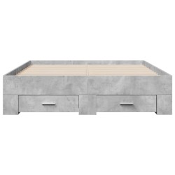 Cadre de lit avec tiroirs sans matelas gris béton 140x190 cm 