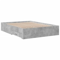 Cadre de lit avec tiroirs sans matelas gris béton 140x190 cm 