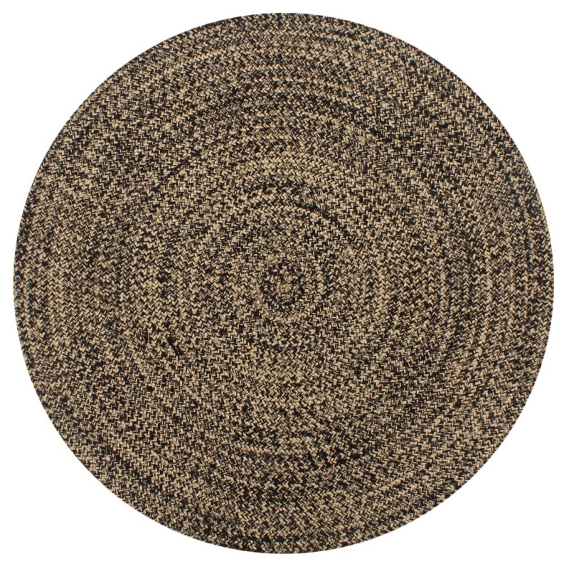 Tapis fait à la main Jute Noir et naturel 120 cm Tapis fait à la main Jute Noir et naturel 120 cm