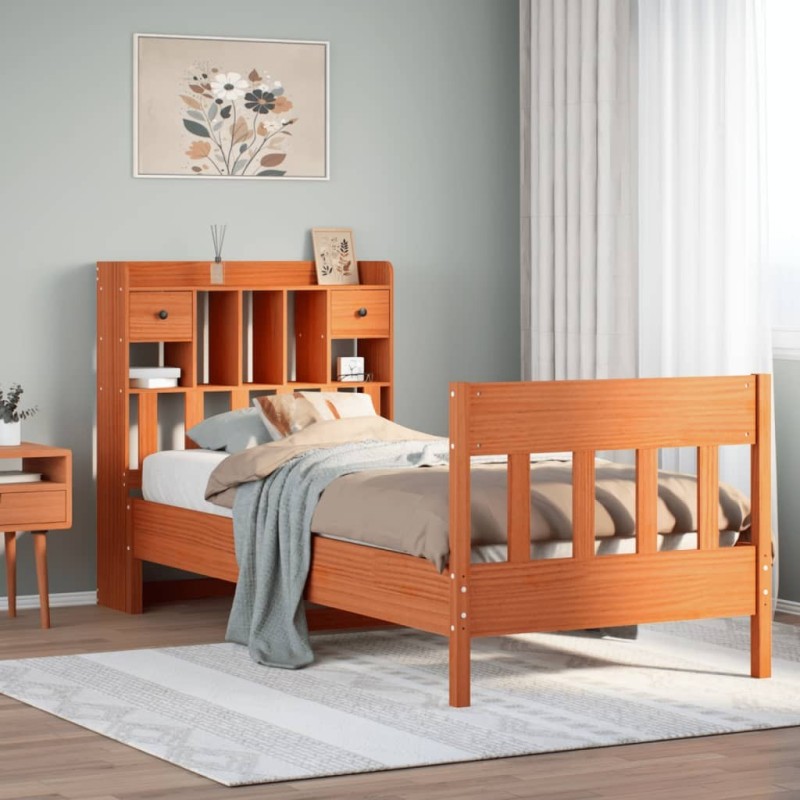 Cadre de lit sans matelas cire marron 90x190 cm bois pin massif 