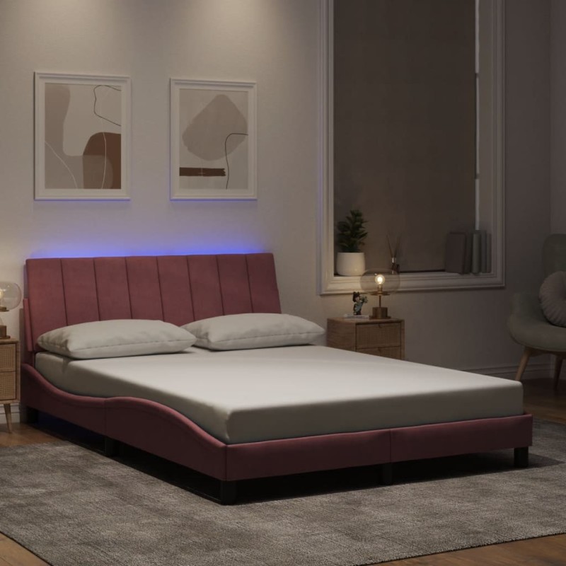 Cadre de lit avec lumières LED rose 120x200 cm velours 
